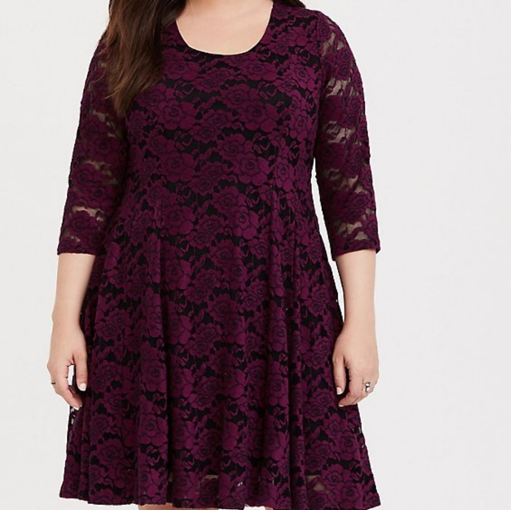 Torrid Wine 3/4 Length Sleeve Dress Size 24W (3)